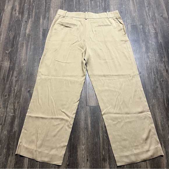 Zara Women's Wide Leg Mid Rise Front Pleated Beige Cotton Blend Pants Trouser XL - Picture 7 of 10